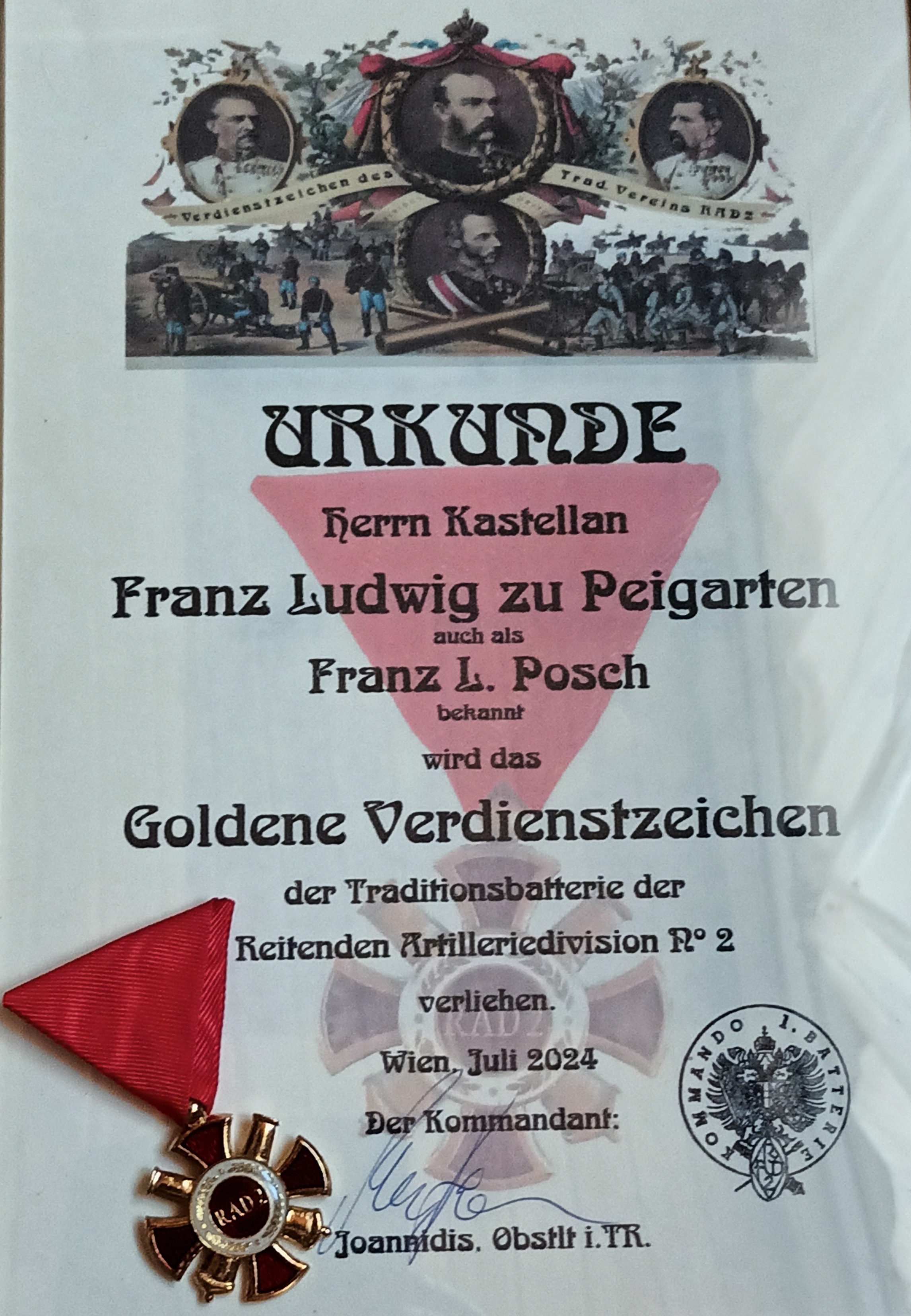 Goldenes Verdienstzeichen der Reitenden Artilliere No 2 verliehen am 7.7.2024